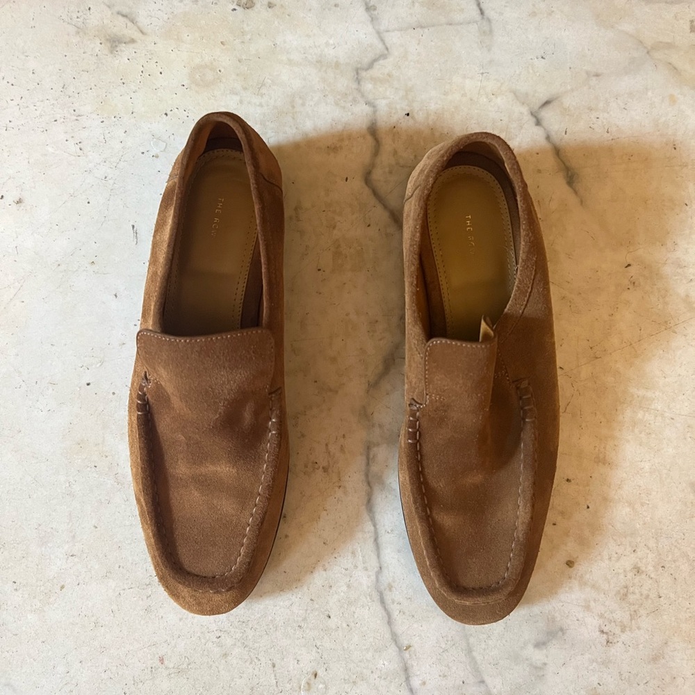 The Row New Soft Loafer in Suede, Bark Brown, Size 39.5 barely worn once